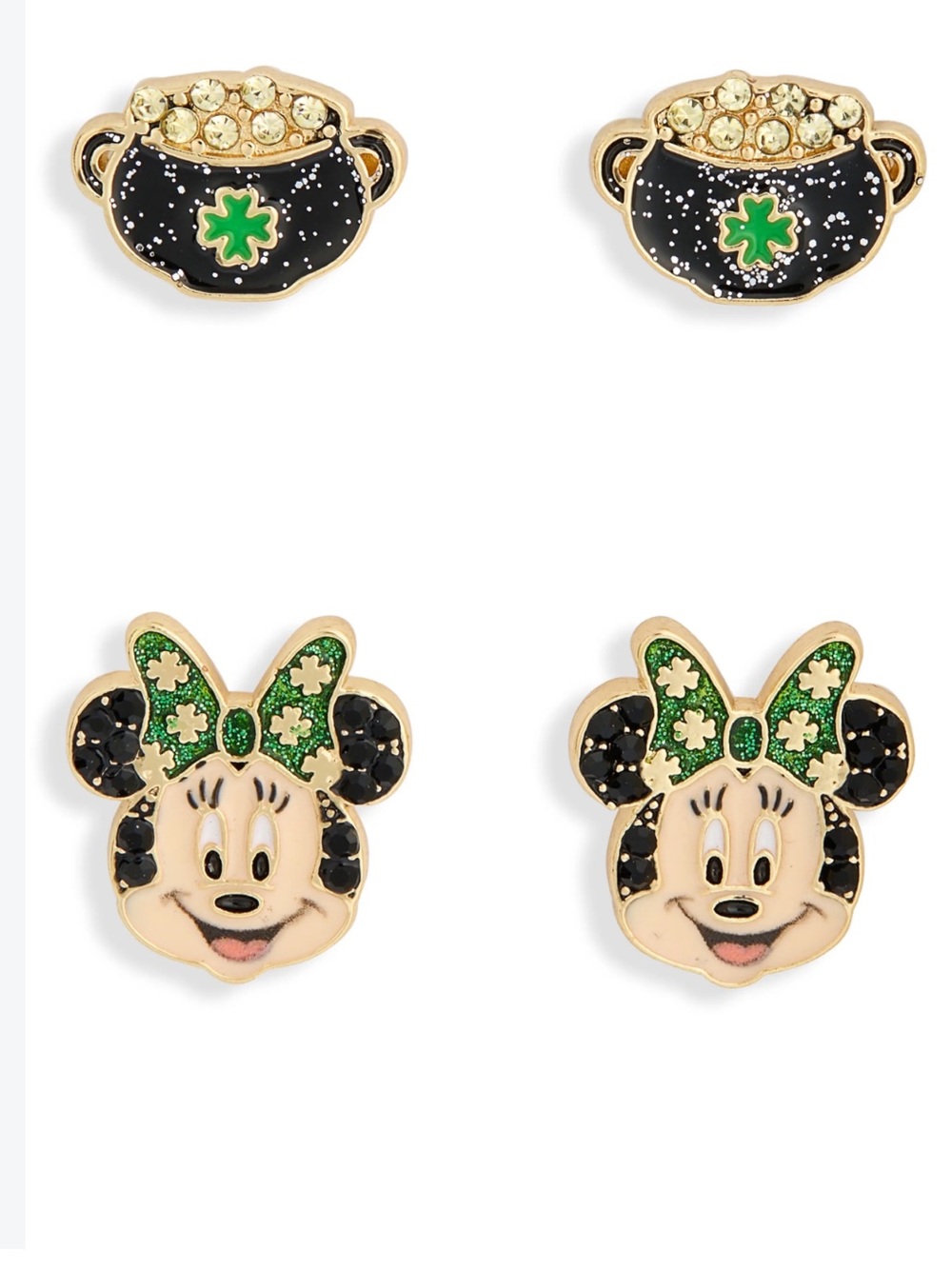 Brand New Disney X Baublebar Saint Patrick's Day Set of 2 Minnie Mouse Studs